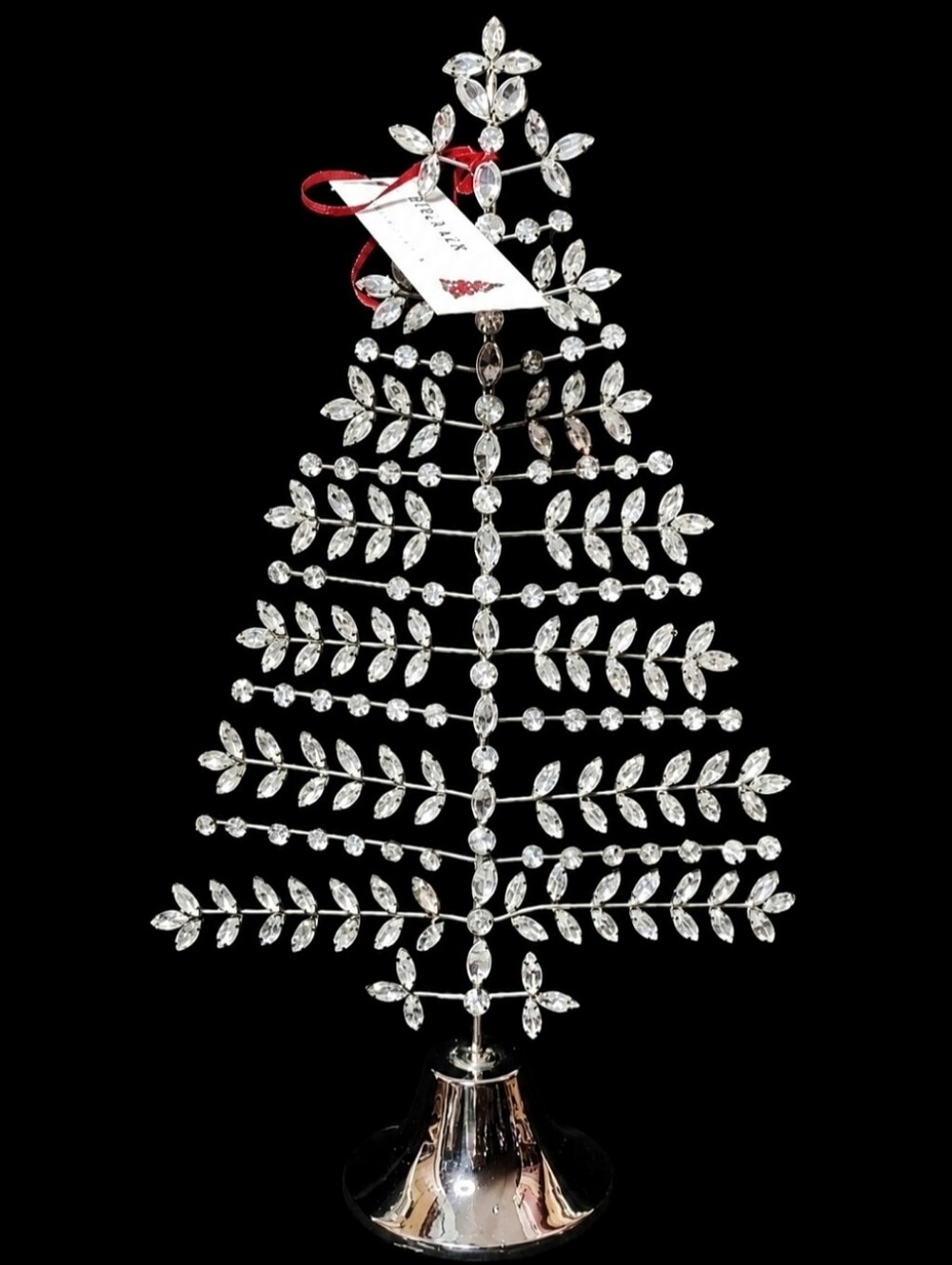 Bella Lux Luxury Clear Navette Rhinestone Silver Tone Holiday Christmas Tree NWT